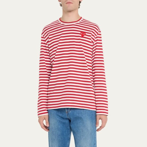 COMME DES GARCONS - Men's Striped T-Shirt with Small Heart - Picture 4 of 8